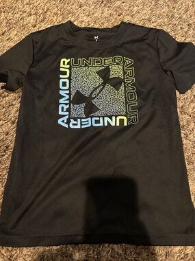Under Armour Black Tee with Neon Green Outline Logo